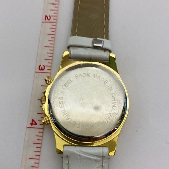 Cote d’ Azur Women's White & Gold Faux Leather Band Rhinestone Quartz Wristwatch - Picture 5 of 11